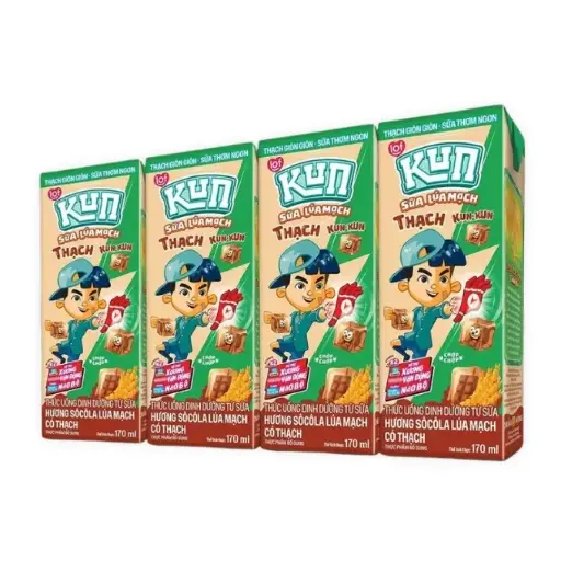 Sữa Tươi Tiệt Trùng Sôcôla Lúa Mạch Kun Lốc 4 Hộp x 180ml (LỐC)
